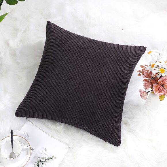 Corduroy Corn Striped Throw Pillow Cover Cushion Cover 18" x 18" Dark Brown - Picture 3 of 6